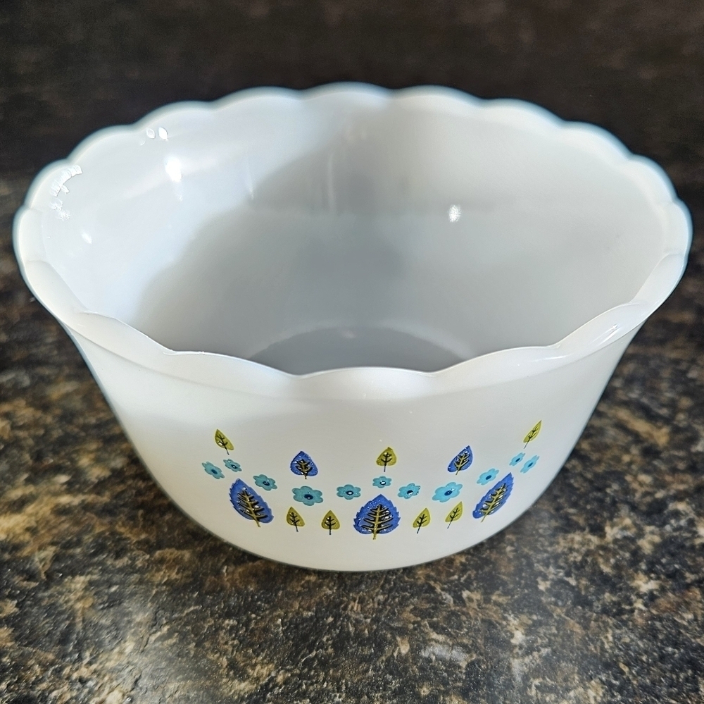 Vintage Fire King Milk Glass Swiss Chalet Ramekin​​​​​